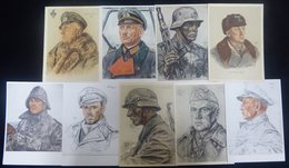 1930's-40's Wolfgang Willrich Propaganda Cards Depicting Military Personnel Incl. General Heinz Guderian. - Other & Unclassified