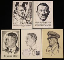 1939-41 Hitler Propaganda Cards Incl. 1940 Fund Raiser For Red Cross Showing Hitler With Flag, Another Profile Head Etc. - Altri & Non Classificati