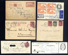 1887-1947 Covers Or Cards (6) Incl. 1887 St. Vincent 1d Postcard Overprinted GIBRALTAR To Vienna, 1893 GIBRALTAR Overpri - Other & Unclassified