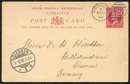 1897 10c Stationery Postcard, Obverse Rock Illustration To Germany, Cancelled A26 Duplex, Obverse Bears 'Giessen' Receiv - Autres & Non Classés