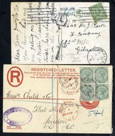 1903 QV 2d Reg Envelope, QV ½d Block Of Four Added (small Fault On One Value), Tied Oval Reg Marks Of GIBRALTAR & London - Autres & Non Classés