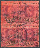1913-21 20s Purple & Black On Red Block Of Four, Crossed By Blue Crayon & Cancelled By Accra Double Ring D/stamp. A Fine - Other & Unclassified