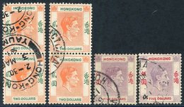 1938 $5 Dull Lilac & Scarlet, VFU (2) + $2 Red-orange & Green, VFU Vertical Pairs (2), 1st Postmarked Victoria, Other Pm - Altri & Non Classificati