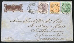 1866 Envelope From Madras To Cheltenham, Glos, Franked 8p Mauve, 2a Brown Orange & 4a Green, Cancelled By Madras India P - Altri & Non Classificati