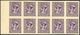 INDORE 1927-37 3½a Violet Left Side Marginal IMPERFORATE Block Of Ten, Fresh Unused, SG.24a, Cat. £475 - Other & Unclassified