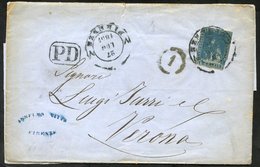TUSCANY 1857 Entire Letter Firenze - Venice, Franked 6cr Blue (Sass 15) Cut Into Lower Right Side. (1) - Other & Unclassified