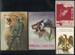 1930's-40's Colourful Propaganda Cards (2) Depicting A Soldier With Lion Background, Also 1940's Fascist Membership Card - Other & Unclassified