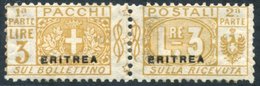 1916 Parcel Post 3l (pair), Fine M (odd Short Perf), SG.P59, Sass 7, RPS Cert. 2008, Cat. £850. - Other & Unclassified