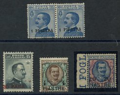 1908 1 Piastre On 25c Michetti M Pair - One Showing PIPSTRA Error (gum Crease), S.43/43a, 1908 Third Printing Set 30pa,  - Other & Unclassified