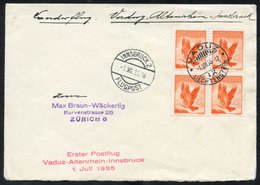 1935 July Cacheted First Flight Cover Vaduz - Innsbruck, Franked 1935 15r Golden Eagle Block Of Four, SG.146, Cat. £320. - Other & Unclassified