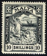 1919 MCCA 10s Black, Fresh UM Short Perf Lower Left, The Key Malta Stamp. Particularly Scarce UM. SG.96, Cat. £3250 - Other & Unclassified