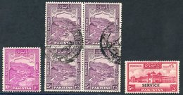 1948 10r Magenta P.12 Fine M, SG.41a, 1954 25r Violet P.13 FU Block Of Four, SG.43b + Official 1948 5r Carmine M, SG.O25 - Other & Unclassified