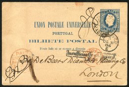 FUNCHAL 1886 Postal Stationery Card 20r Blue, Cancelled By Funchal/Madeira D/stamp Addressed To London Routed Via Liverp - Autres & Non Classés