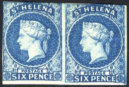 1856 6d Blue Horizontal Pair Fresh O.g. Superb Colour, Large Margins At Foot And At Right, Others Close Or Just Cut Into - Autres & Non Classés