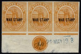 1918 War Stamp Imperf Plate Proof ½d Orange Strip Of Three With Margin At Foot Showing Plate Number, On Gummed Watermark - Altri & Non Classificati