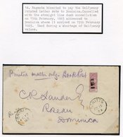 1883 (15 Feb) Envelope To Dominica, Marked 'Printed Matter Only - Book Post' Bearing 1d Dull Magenta Bisected Vertically - Altri & Non Classificati