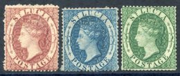1860 1d Rose Red, 4d Blue & 6d Green Unused, A Little Original Gum & Of Good Appearance, SG.1/3. - Other & Unclassified