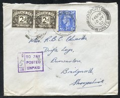 1950 10th July Cover From Gosport To Burwarton, Bridgnorth With 5d Postage Due Boxed Mark, Bears Pair 2d Dues Plus 1d KG - Other & Unclassified