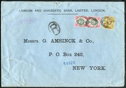 UNITED STATES 1905 Reg Cover From London To New York, Franked KEVII 3d, 1s (pair), Tied Lombard St. Oval Registered D/st - Autres & Non Classés