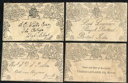 1840's Mulready 1d Envelopes (4) Each With Black Maltese Crosses, All Addressed. Interesting Group Of Fakes. - Autres & Non Classés