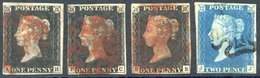 UNPLATED AH, Good Four Margins, Vertical Crease, PC & SB, Both Clear To Good Margins All Cancelled In Red, 1840 2d JJ, F - Other & Unclassified