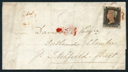 1840 Nov 2nd Local London Cover Franked Pl.1a QH (worn Plate), Large Or Huge Margined Example, Tied Red MC, Reverse With - Altri & Non Classificati