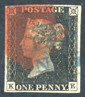 Plate 3 KE, Four Good Margins, Cancelled By A Smudged Red MC, Together With A Fine Strike Of The Framed (PyP/No 15) Of H - Other & Unclassified