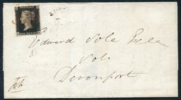 1840 Aug 1st Cover From London To Devonport, Franked Pl.5 DB, Four Good To Large Margins, Tied Red MC. - Other & Unclassified