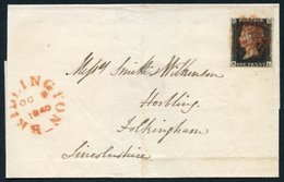 1840 Oct 9th Cover To Folkingham, Lincs, Franked Pl.5 RL, Good To Large Margined Example, Tied Fine Red MC, Obverse Bear - Other & Unclassified