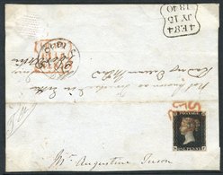 Plate 6 NF (intense Black) Fine Four Margin Example Tied To A Part Cover By A Fine Red MC, Hand Stamp For 13th & 15th Fe - Other & Unclassified