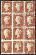 1841 1d Red-brown Pl.110 Block Of Twelve ED/BF, Large Part O.g With Several Creases But Fresh & With Margins Nearly All  - Other & Unclassified