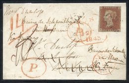 1843 Cover Sent From Bristol To Edinburgh Then Redirected Via London To France, Franked By 1d Red-brown With Clear To Wi - Other & Unclassified