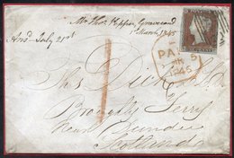 1845 1d Pale Red-brown CD (worn Plate) Pl.46 On Cover From Gravesend To Broughty Ferry, Dundee Via London & Edinburgh, D - Other & Unclassified