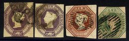 1847-54 6d (2), 10d & 1s Cut Square, Fair To Good Condition. - Other & Unclassified