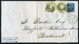 1853 Registered Outer Wrapper From London To Bakewell, Franked 1841 2d (cut Into), 1s Embossed (2), Cancelled Barred Ova - Altri & Non Classificati