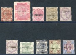 1867-92 Small Selection Of 'SPECIMEN' Opts, Poor To Fair Incl. 1867-80 10d Type 2, 1883-84 5s Type 9 Etc. (10) - Autres & Non Classés