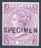 1867-80 6d Mauve Pl.9 Imperf & SPECIMEN Type 6, Very Fresh, SG.109, Spec. J77s. Cat. £350 - Other & Unclassified