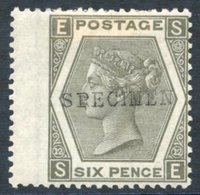 1873 6d Grey Plate 12 SPECIMEN Type 9, Fresh M Wing Margin Example, Odd Short Perf At Top. SG.125s. Cat. £375 - Other & Unclassified