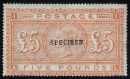 1882 £5 Orange On Blued Paper AC Optd SPECIMEN Type 9, Full O.g Usual Gum Wrinkles. Attractive & Scarce. SG.133s, Cat. £ - Other & Unclassified