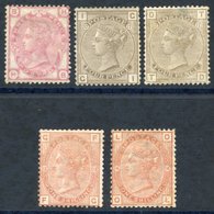 1873-80 3d Rose SG.142 Pl.20, 1883-84 4d Grey-brown SG.160 Pl.17 (2), 1s Orange Brown SG.163 Pl.13 & 14, Either Unused O - Other & Unclassified