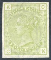 1876 Wmk Large Garter 4d Plate 15, Imperforate Colour Trial In Sage Green. SG.152. Cat. £250 - Other & Unclassified