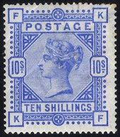 1883-84 10s Ultramarine KF, M Example, Foxed & Creased & With A Few Short Perfs At Top Right Hand Corner. SG.183. Cat. £ - Other & Unclassified