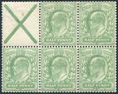 1902 ½d Yellowish Green, M Booklet Pane Of Six Wmk Inverted With St. Andrew's Cross (no Binding Margin), Some Tones, SG. - Other & Unclassified