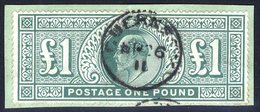 1902 £1 Dull Blue Green On A Piece, Cancelled By A Guernsey C.d.s, Central Upright Strike, Another Part Strike At Base T - Altri & Non Classificati