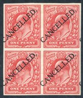 1911 Harrison 1d Imperforate Block Of Four Optd CANCELLED Type 21 - M (2 X UM), Spec M6t. (4) Cat. £600+ - Altri & Non Classificati