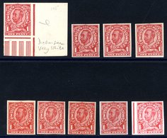 1912 1d Die 2 Set Of Nine Imperf Colour Trials On Unwatermarked Paper (reverse Bears Tiny Pencil Marks A, B, C Etc.) - Other & Unclassified