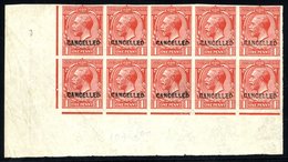 1912-24 1d  Scarlet Lower Left Imperf Corner Block Of Ten (5 X 2) From Plate 37b Ovptd 'CANCELLED' (Type 24) Some Creasi - Altri & Non Classificati