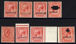 1912-24 1d Scarlet Three Examples Incl. One Imperf Overprinted 'cancelled' Type 24, Two Examples Punched & Overprinted ' - Other & Unclassified