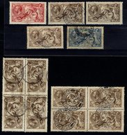 1918 Bradbury 2/6d Brown & 5s Rose M Examples (some Small Faults), Also 2/6d Brown  U Blocks Of Four (2) - One With 'Arm - Other & Unclassified