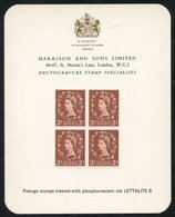 1961 Harrison & Sons Ltd Printed Presentation Card Bearing A Block Of Four 2d Wildings Wmk Crowns With Left Side Phospho - Other & Unclassified